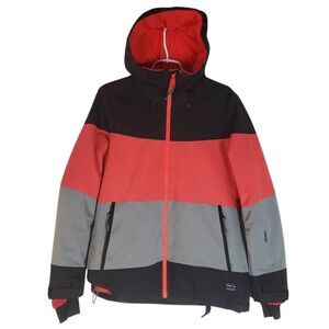 Oneill Black Poppy Red Colorblock Zip Up Seashell Snowboarding Jacket Size Large